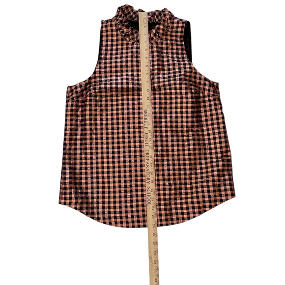 J. Crew sleeveless ruffle neck copper and black gingham, size small - Picture 3 of 4